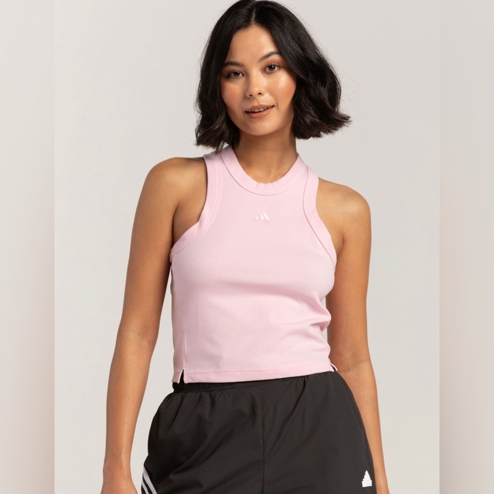 NWT - adidas Lounge Ribbed Crop Tank Top in Clear Pink - Size L